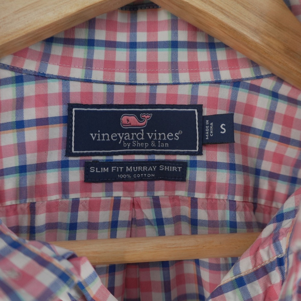 Vineyard Vines Murray Shirt Mens Small Pink Blue Plaid Slim Fit Button Down - Picture 2 of 7